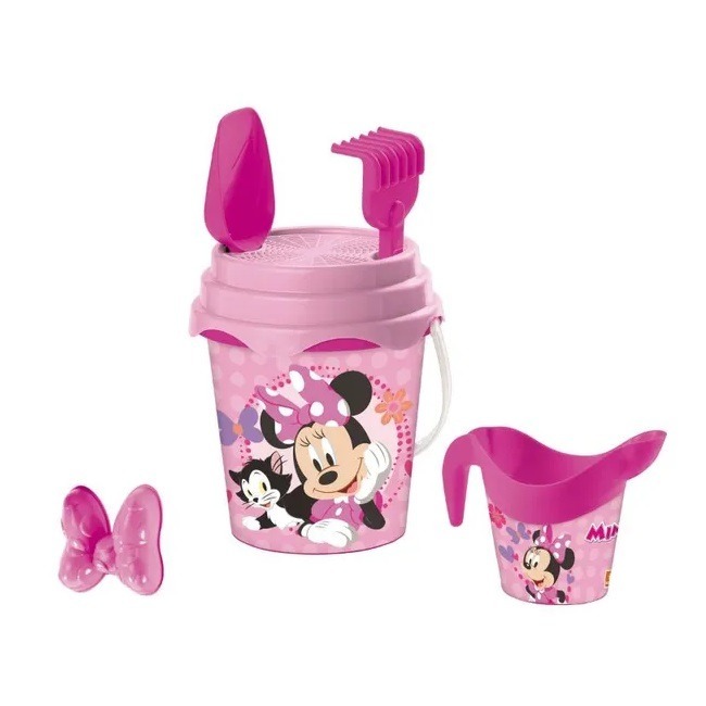 Mondo Bio Bucket Set 17cm Minnie featuring eco-friendly Disney Minnie Mouse beach toy bucket with sand accessories, shown as sustainable kids outdoor play set for beach fun, sand play, and imaginative activities.
