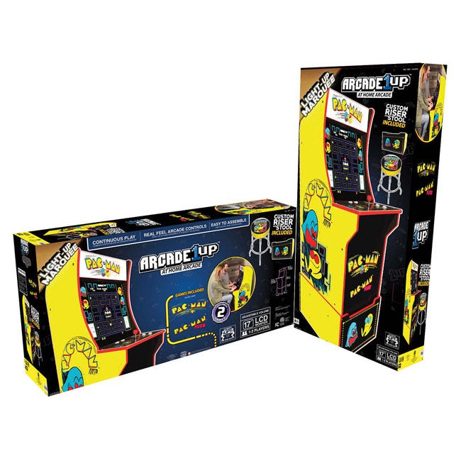 ARCADE 1UP PACMAN W/LIGHT-UP MARQUEE STOOL W/RISER BUNDLE