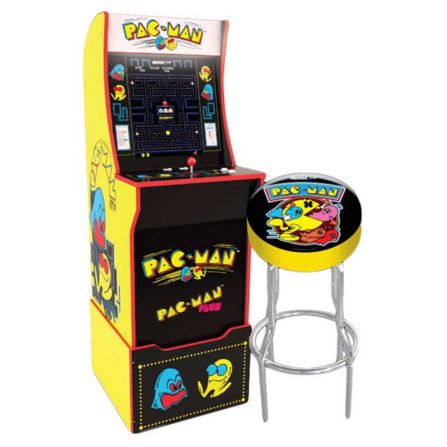 ARCADE 1UP PACMAN W/LIGHT-UP MARQUEE STOOL W/RISER BUNDLE