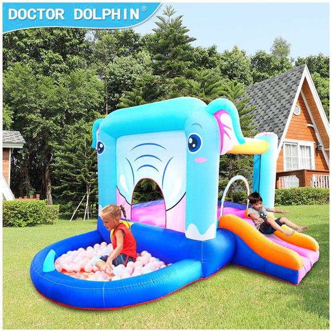 DR. DOLPHIN ELEPHANT BOUNCE HOUSE WITH SLIDE - 310x270x185CM