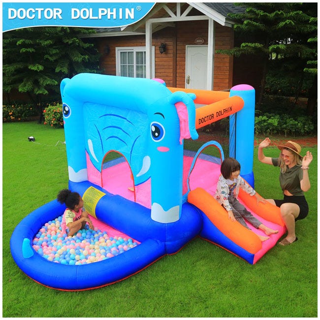 DR. DOLPHIN ELEPHANT BOUNCE HOUSE WITH SLIDE - 310x270x185CM