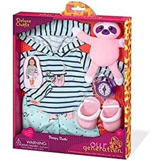 OUR GENERATION SLOTH PAJAMA DELUXE OUTFIT