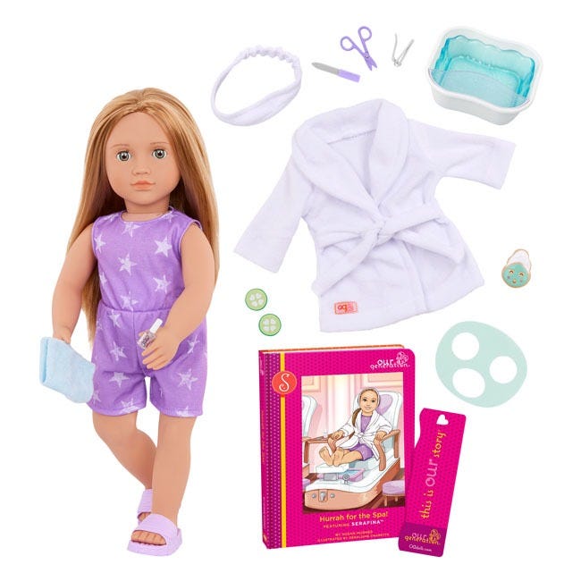 OUR GENERATION SERAFINA POSABLE SPA DAY & STORYBOOK SET DOLL
