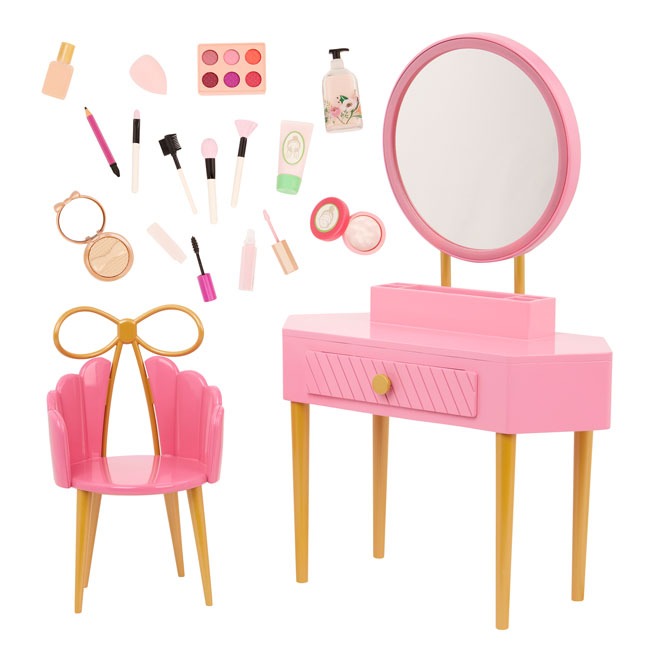 OUR GENERATION PINK VANITY TABLE AND CHAIR PLAYSET
