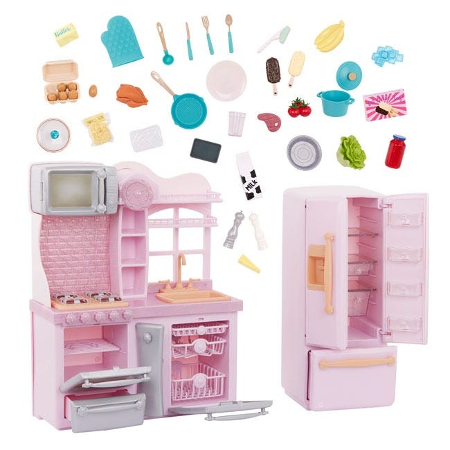 OUR GENERATION GOURMET KITCHEN PINK AND FOOD PLAYSET