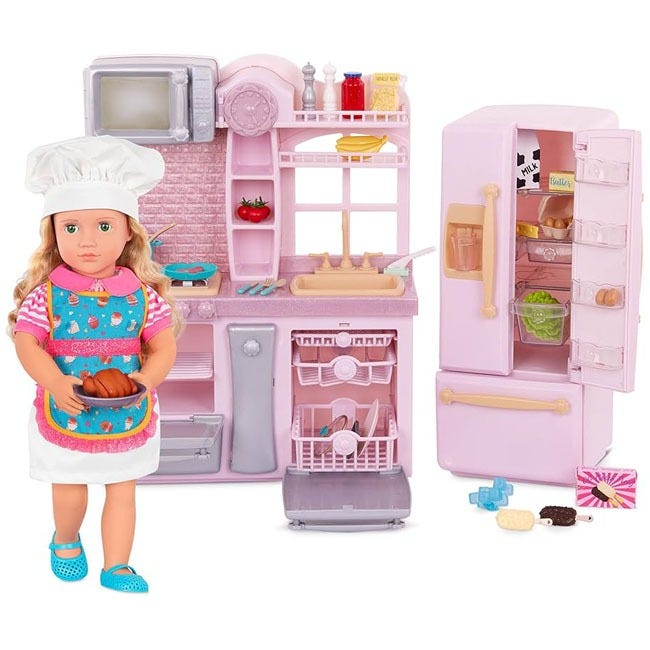 OUR GENERATION GOURMET KITCHEN PINK AND FOOD PLAYSET