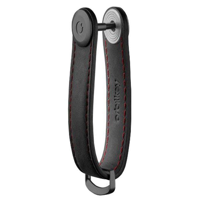 ORBITKEY ORGANISER CRAZY-HORSE OBSIDIAN BLK W/RED STITCHING