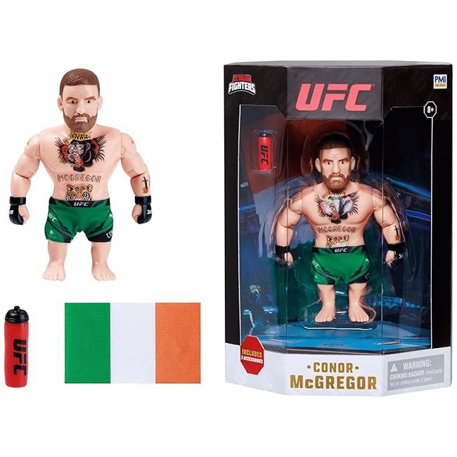UFC Action Figure Conor McGregor featuring detailed facial design, fight-ready stance, and authentic MMA gear styling, designed for collectors, UFC fans, display purposes, and imaginative sports action play experience.
