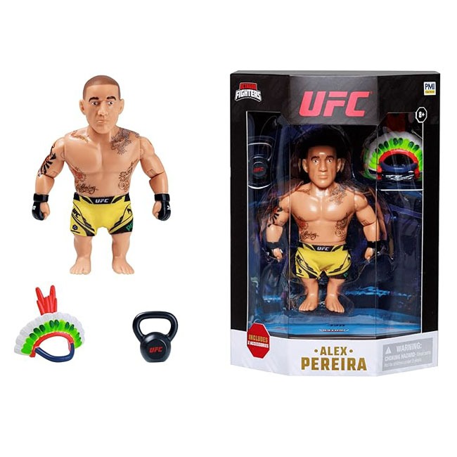 UFC 4.5-inch articulated Alex Pereira action figure featuring detailed fighter design, poseable joints, and realistic UFC gear, perfect for collectors, fans, and imaginative fight recreation display and play experiences.
