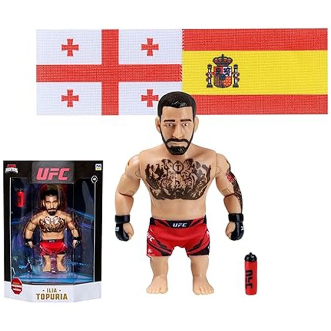 UFC Action Figure Ilia Topuria featuring detailed facial sculpt, athletic fight stance, and authentic MMA gear design, created for collectors, UFC fans, display shelves, and imaginative sports action play experience with realistic detailing.
