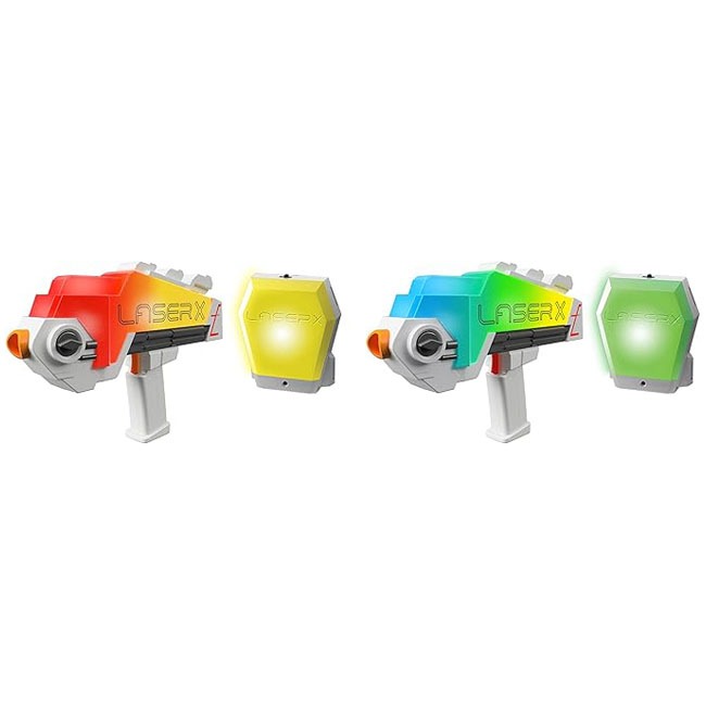 Laser X Revolution Ultra Double Blaster, a high-tech set designed for intense laser tag gameplay. Offering precision and rapid-fire action, these blasters are perfect for multiplayer fun, making them ideal for both kids and adults who love thrilling laser