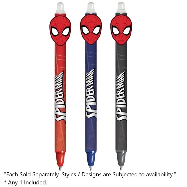 PYRAMID Spider-Man Masks Erasable Gel Pens featuring vibrant gel ink, Spider-Man mask designs, and erasable smooth writing, perfect for school, drawing, note-taking, or collectors who enjoy themed and fun stationery sets.
