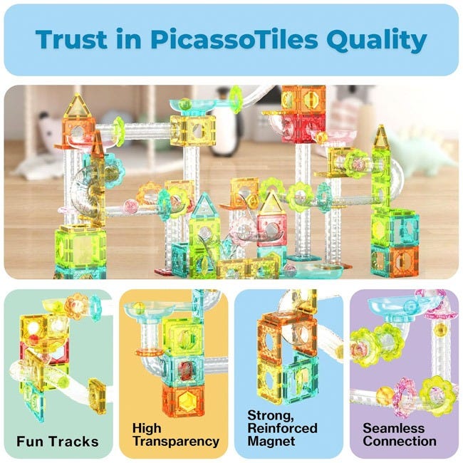 PICASSO MAGNETIC MINI DIAMOND MARBLE RUN TRACK SET 60PCS
