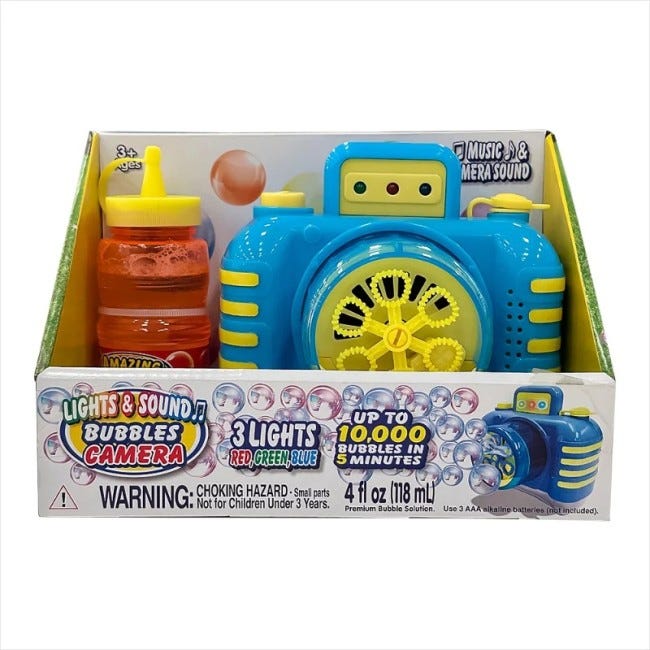 PLACO LIGHT-UP BUBBLE CAMERA WITH 32OZ BUBBLE SOLUTION