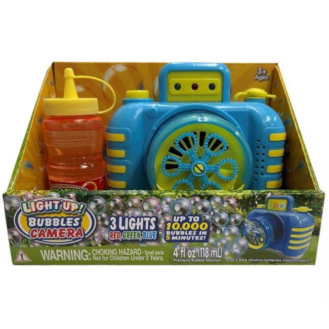 PLACO TOYS LIGHT UP BUBBLE CAMERA WITH 4OZ BUBBLE SOLUTION