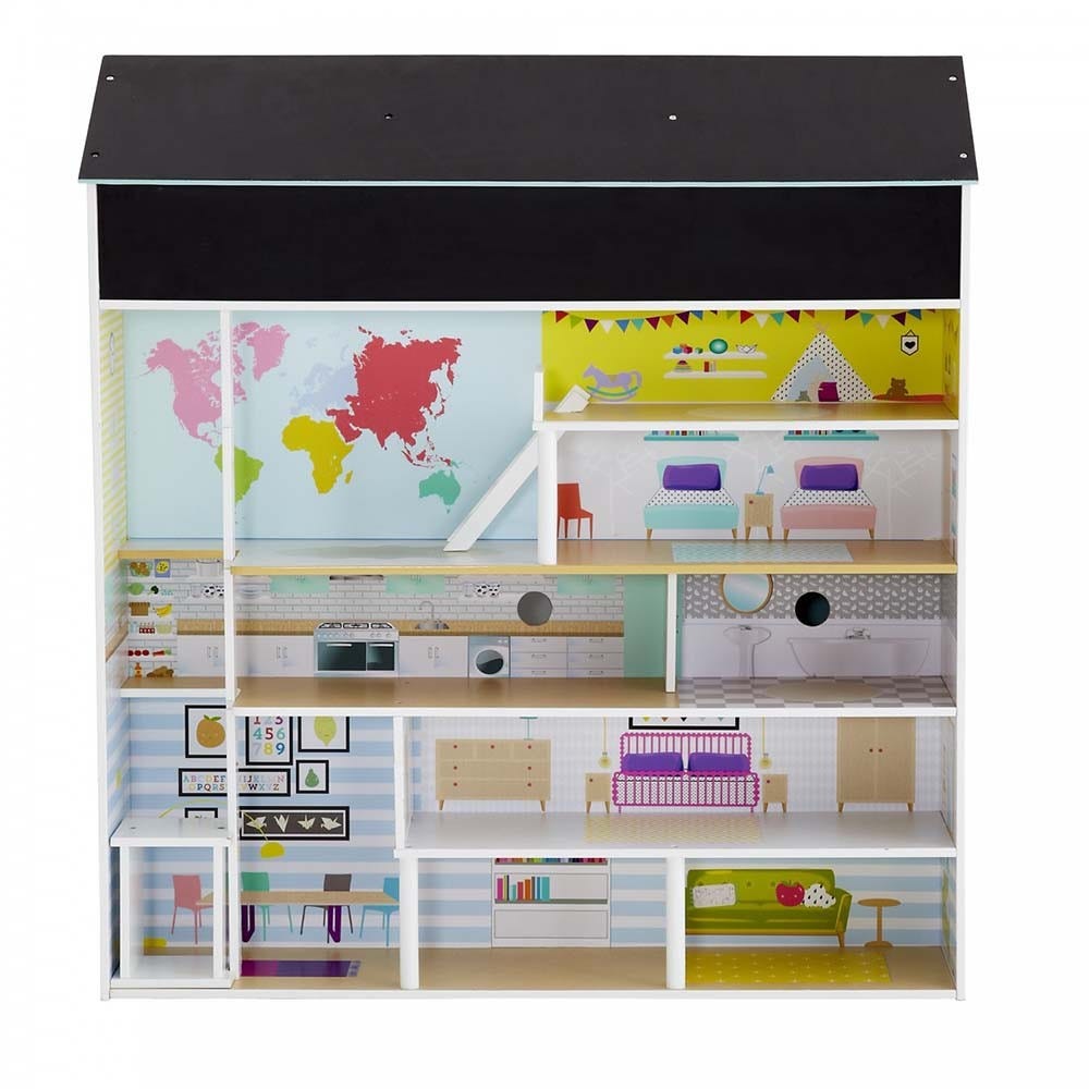 PLUM PEPPERMINT TOWNHOUSE 2 IN 1 DOLLS HOUSE & KITCHEN