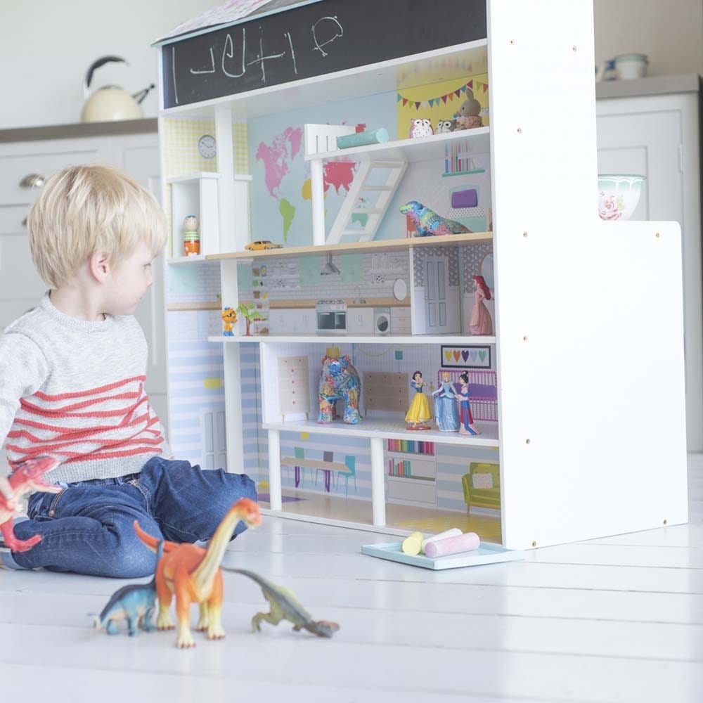 PLUM PEPPERMINT TOWNHOUSE 2 IN 1 DOLLS HOUSE & KITCHEN