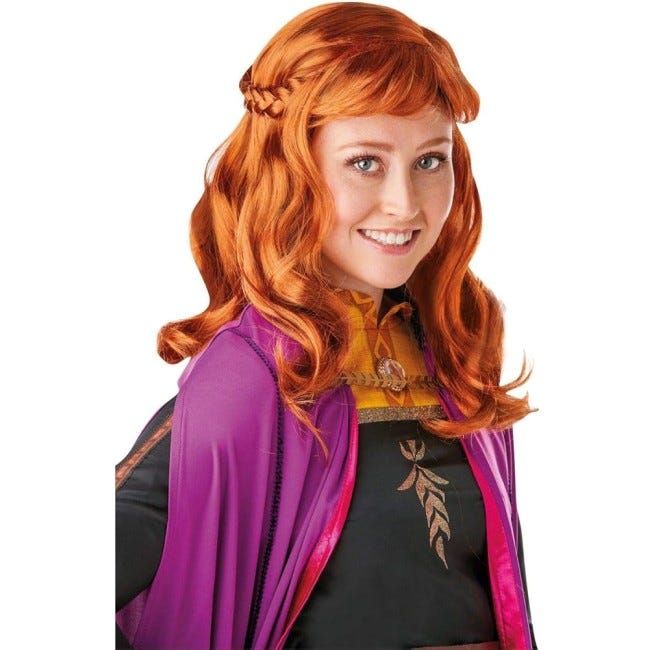 Rubies Wig Disney Frozen Anna – A beautifully styled auburn wig with signature braids, perfect for dress-up, cosplay, and themed parties to complete the ultimate Frozen princess look.
