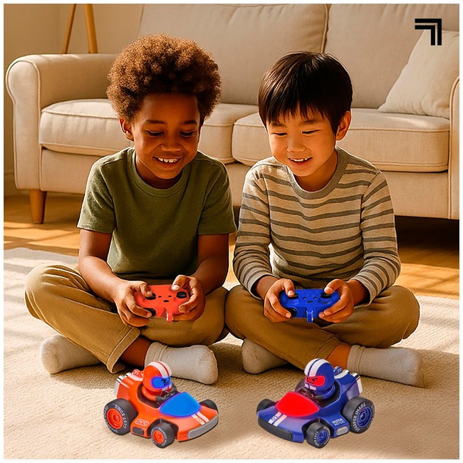 SHARPER IMAGE MOTOR BUMPER CARS NAVY AND ORANGE