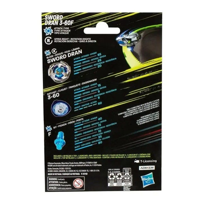 BEY BLADE X LAUNCHER SWORD DRAN 3-60F STARTER PACK