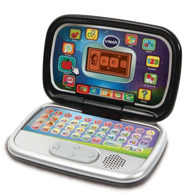 VTech My Zone Laptop VTUK featuring colorful child-friendly laptop design with keyboard and interactive screen, designed for kids early learning, teaching letters numbers and problem-solving skills through engaging educational activities>
