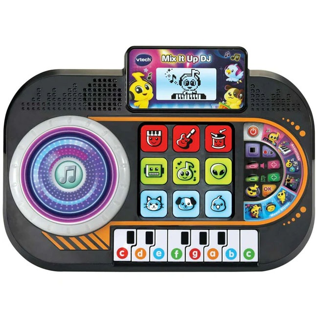 VTech Mix It Up DJ VTUK featuring colorful DJ mixer toy with buttons, lights, and sound effects, designed for kids music play, encouraging creativity, rhythm learning, and interactive musical exploration through fun DJ-style activities.
