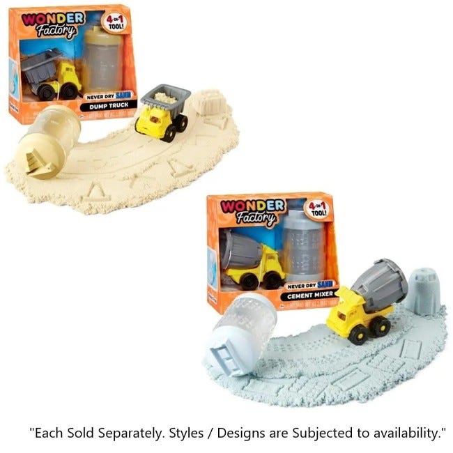 WONDER FACTORY NEVER DRY SAND CONSTRUCTION TRUCKS ASSORTED