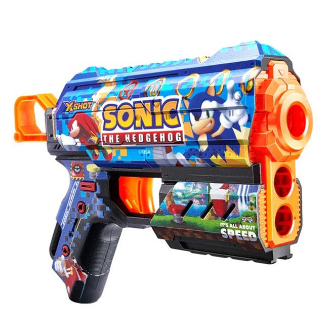 ZURU X-SHOT SKINS SONIC THE HEDGEHOG S1 FLUX BLASTER WITH 8