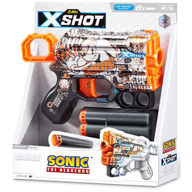 ZURU X-SHOT SKINS MENACE SONIC BLUE-8 DARTS
