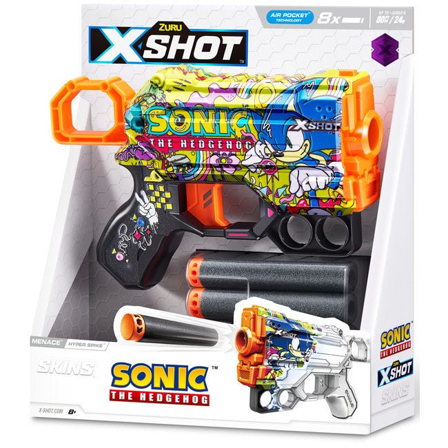ZURU X-SHOT SKINS MENACE SONIC BLUE-8 DARTS