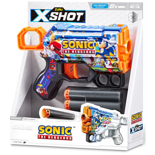 ZURU X-SHOT SKINS MENACE SONIC BLUE-8 DARTS